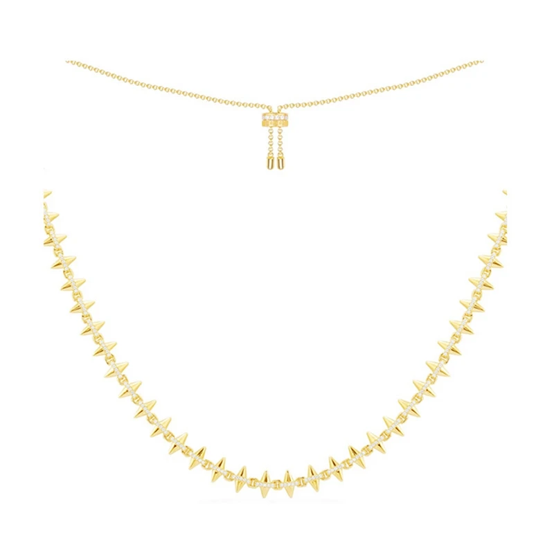 Luxury Solid 925 Sterling Silver Black Grey Spike Rivet Choker Necklace Adjsutable Chain Yellow Gold Women Mana Jewelry | Украшения и