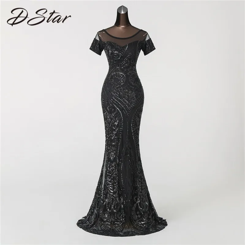 Сексуальное платье с открытой спиной и коротким рукавом блестками женское