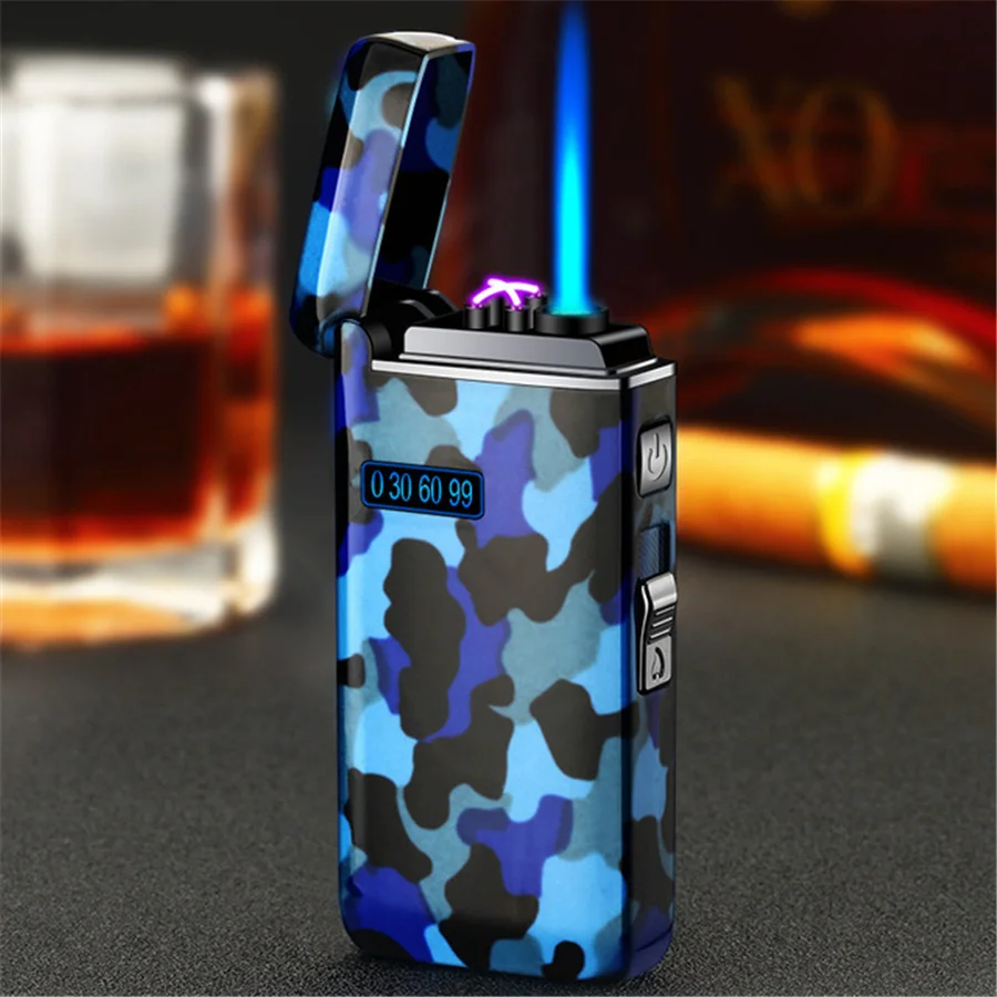 camouflage electronic gas lighter metal torch windproof arc lighter for kitchen plasma lighter male survival army fan gadget free global shipping