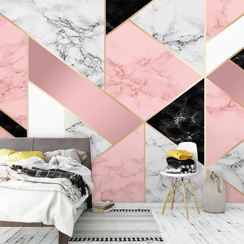 Custom 3D Photo Wallpaper Mural Modern Pink Marble Pattern Abstract Geometric Living Room TV Background Wall Paper Home Decor |
