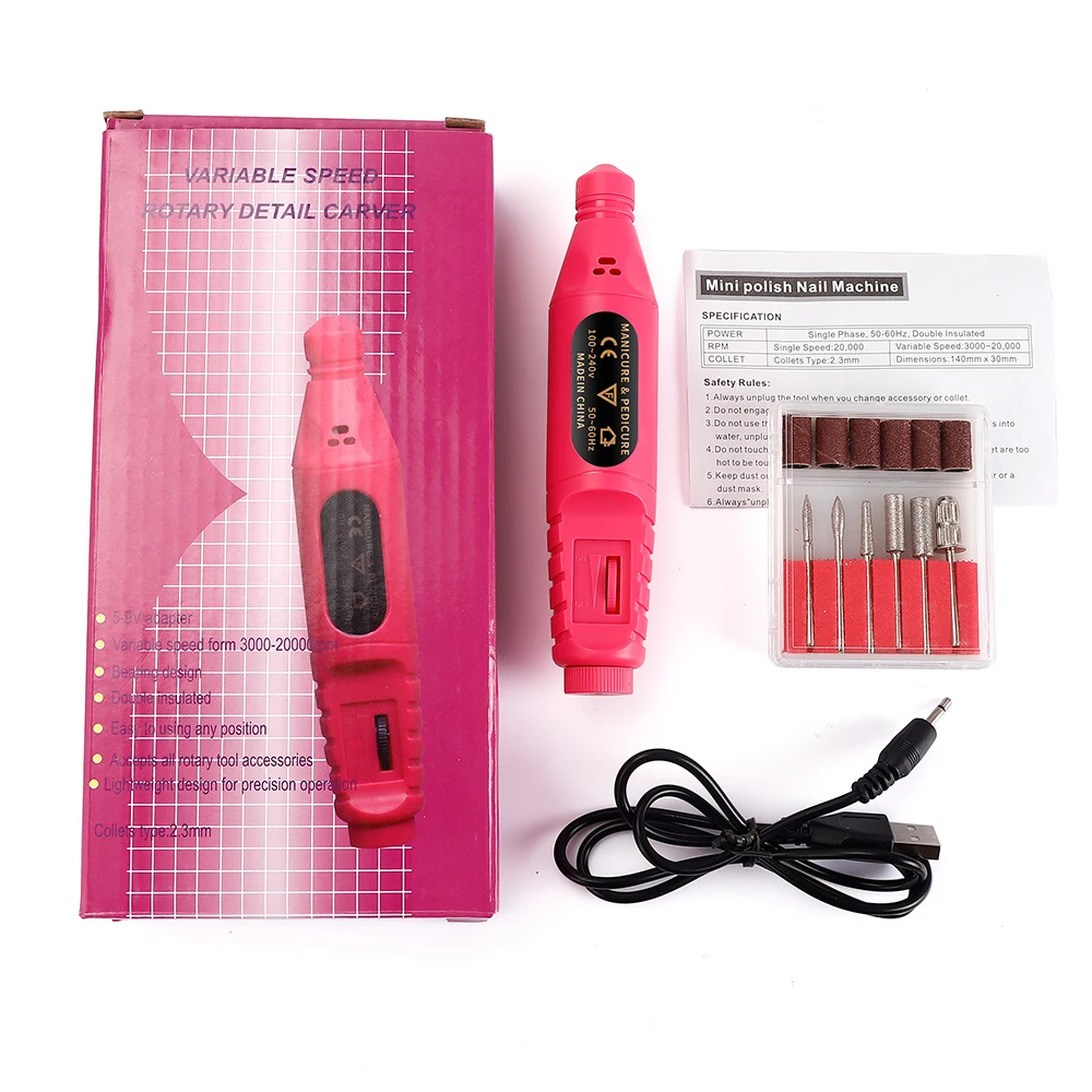 6 шт./компл. USB зарядка профессиональная пилка для полирования ногтей
