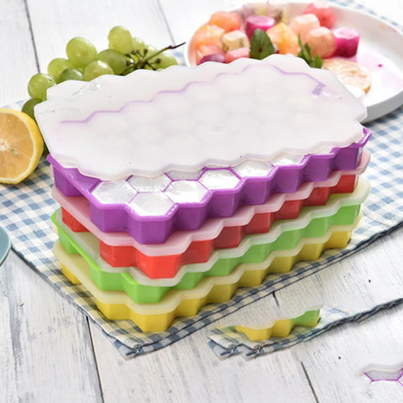 

Silicone ice cube box mold with lid honeycomb ice tray, food grade 37-cell thick honeycomb ice maker, quick-freezing ice box