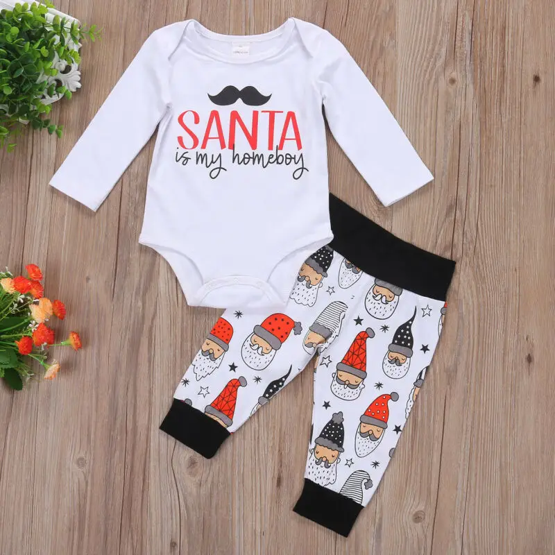 

Christmas Newborn Baby Boy Clothes Tops Romper Santa Long Pants Outfits 0-18M