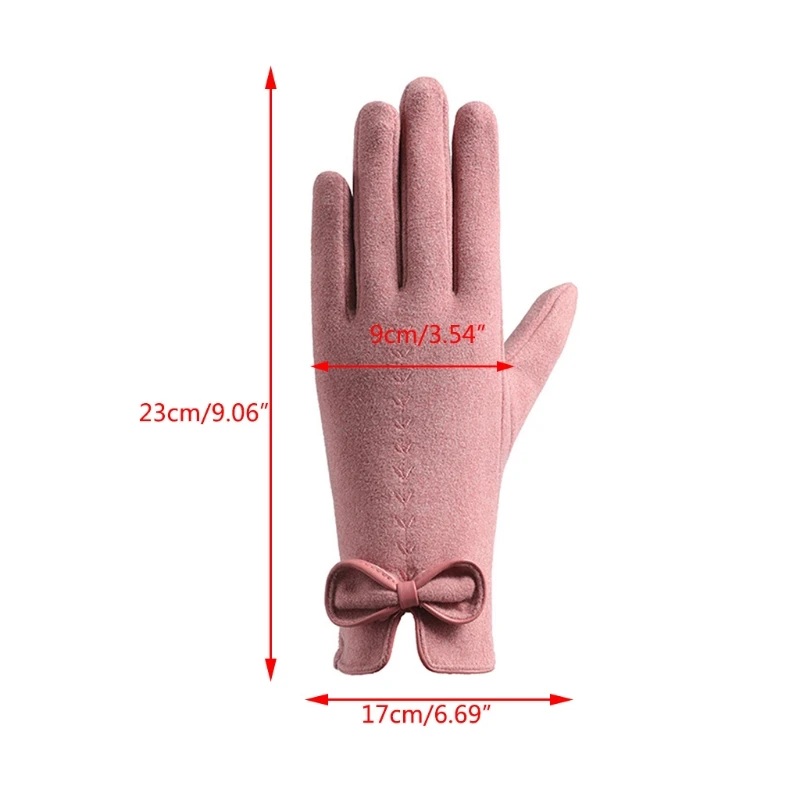 

Women Winter Cute Bowknot Touch Screen Gloves Outdoor Driving Windproof Thicken Plush Lined Leaves Embroidery Mittens