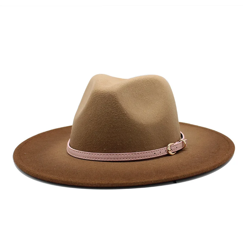 New Newly 2-color gradient Men Wool Jazz Fedora Hat With Leather Ribbon Gentleman Elegant Wide Brim Church Panama Formal Cap | Аксессуары