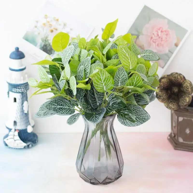 

12pcs Artificial plant green 7-pronged turtle back leaf artificial branch potted plant Fake Plants HomeDesktop Decore
