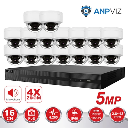 16 VF Dome KIT 16ch 5MP Dome IP Camera NVR KIT H.265 Hikvision OEM POE 4K NVR 8/16pcs Outdoor POE Video Surveillance Audio Cameras - Цвет: 16 VF Dome KIT