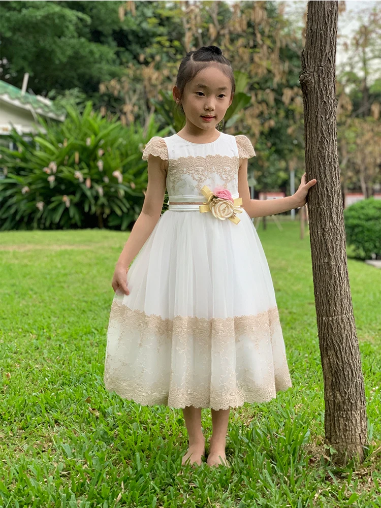 

Yoliyolei Embroidery Voile Girls Dress Party Wedding Birthday kids dresses for girls princess Clothes Ankle Length tulle vestido
