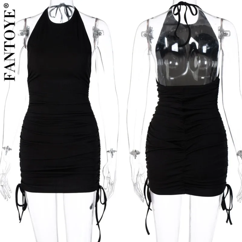 Женское платье без рукавов FANTOYE однотонное облегающее с бретелькой через шею и