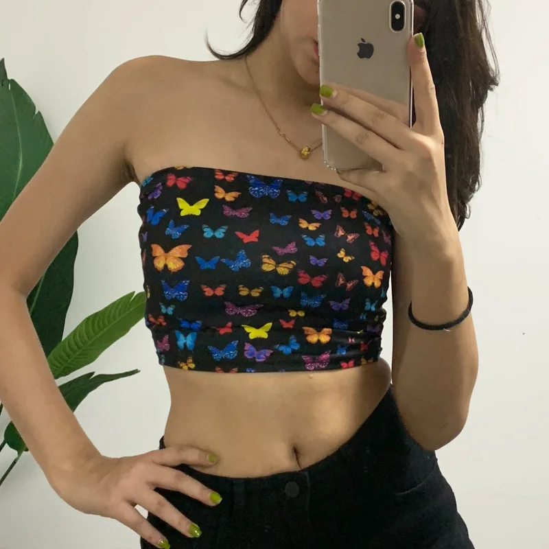 Женский модный топ без рукавов с принтом бабочки летнее сексуальное