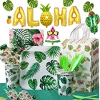 Гавайская посуда, фламинго, искусственное украшение для вечерние, зеленые воздушные шары с пальмовым листьем, праздничные летние праздничные принадлежности для вечеривечерние Luau Aloha