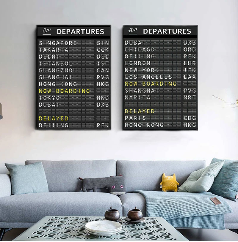 

AIRPORT BOARD Destination Board Posters and Prints , Travel Board Quote Art Canvas Painting Pictures Honeymoon Travel Decoration