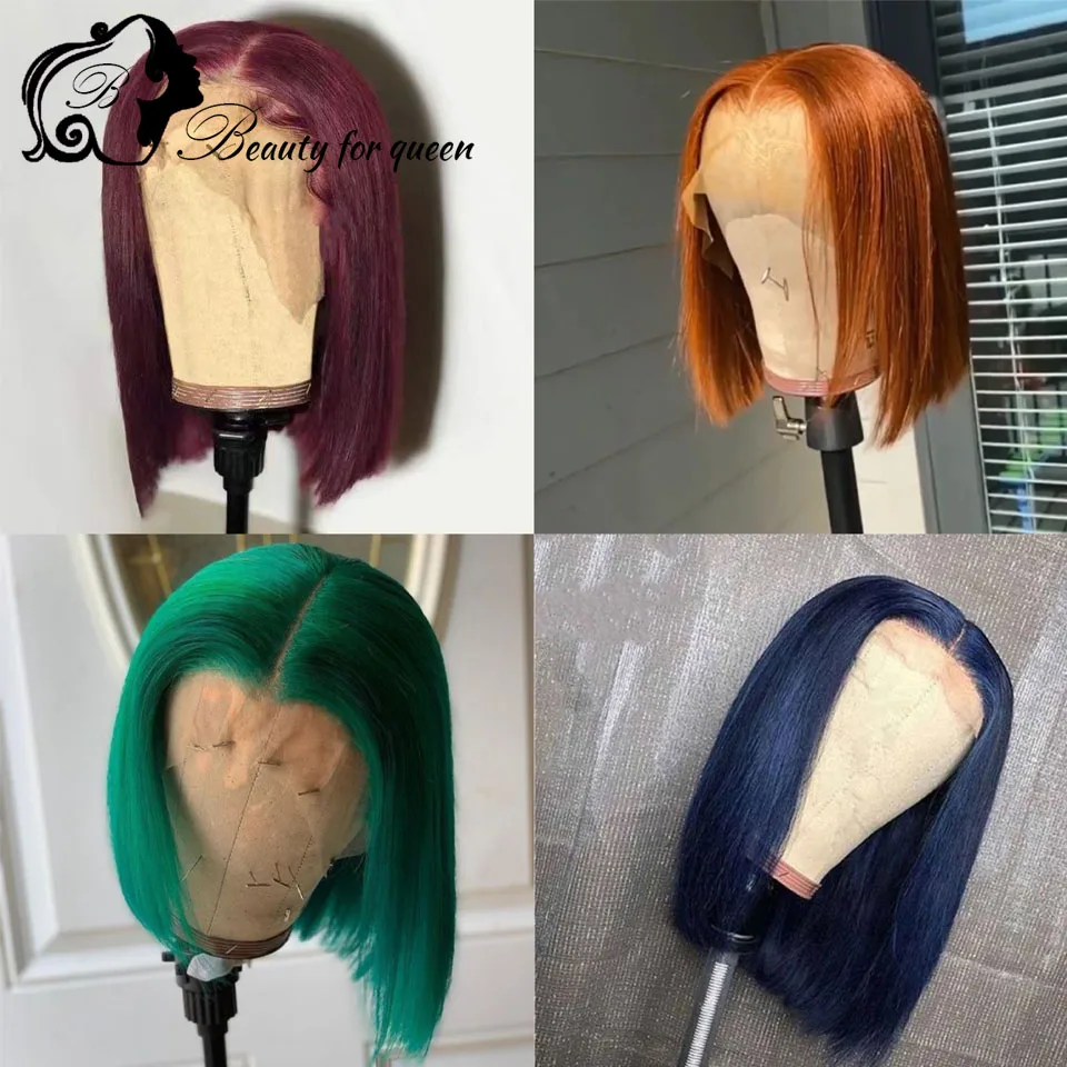 

Colored Short Bob Wigs For Women Lace Front Human Hair Wigs HD Transparent Lace Frontal Wigs PrePlucked Brazilian Remy Hair 180%