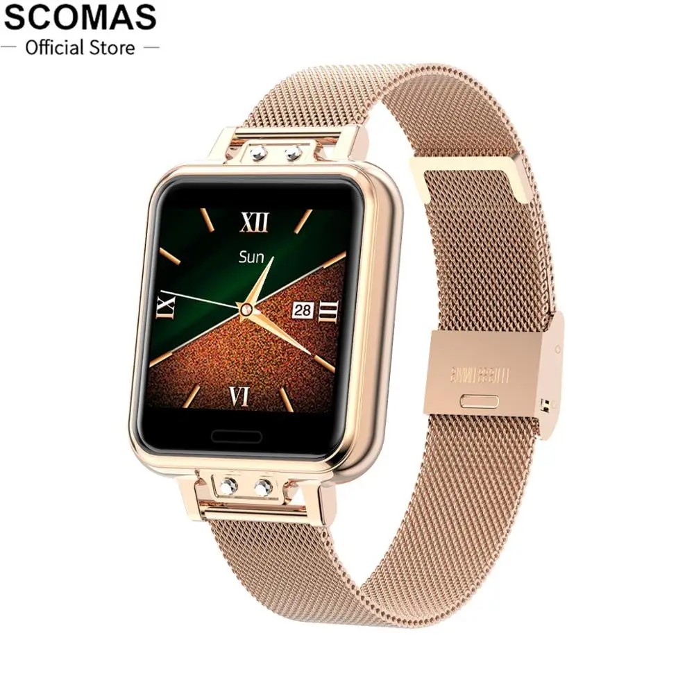 Женские квадратные умные часы SCOMAS миланские с ремешком и пульсометром 2020 дюйма HD