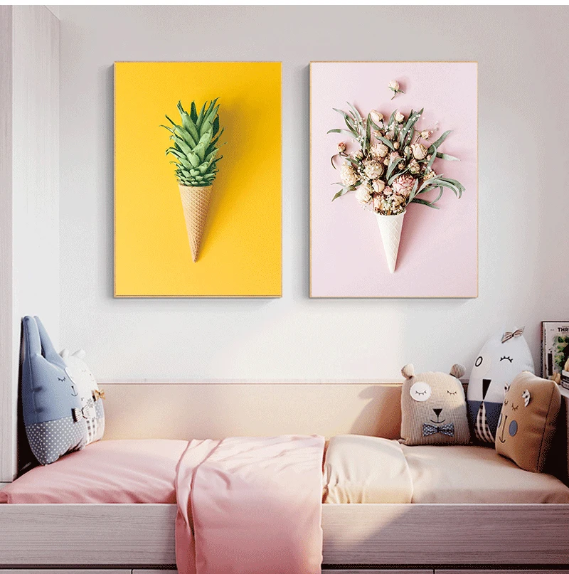 

Picture Wall Art Flower Pineapple Cactus Home Poster HD Print Modular Canvas Painting For Living Room Nordic Fresh Fruit Plants