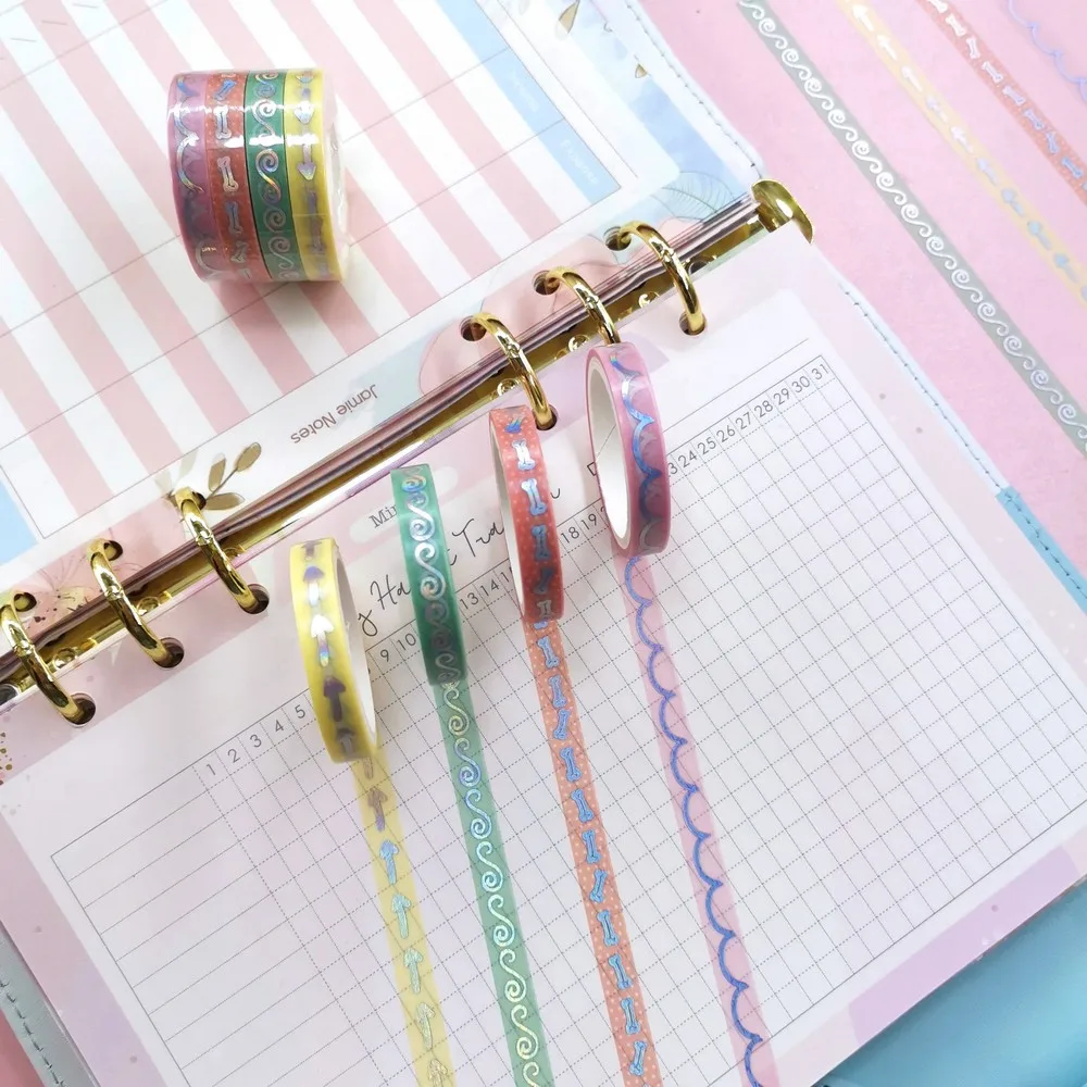 

4pcs/Set Silver Foil Washi Tape Cute Adhesiva Scrapbooking Decorativa Stationery Deco Masking Tapes Paper Stickers
