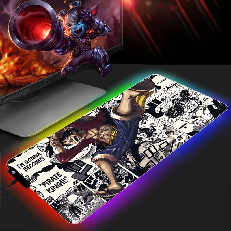 

RGB One Piece Mouse Pad Anime Large Gaming Accessories Table Gamer PC Varmilo Keyboard Desk Mat Valorant Genshin Impact Mousepad