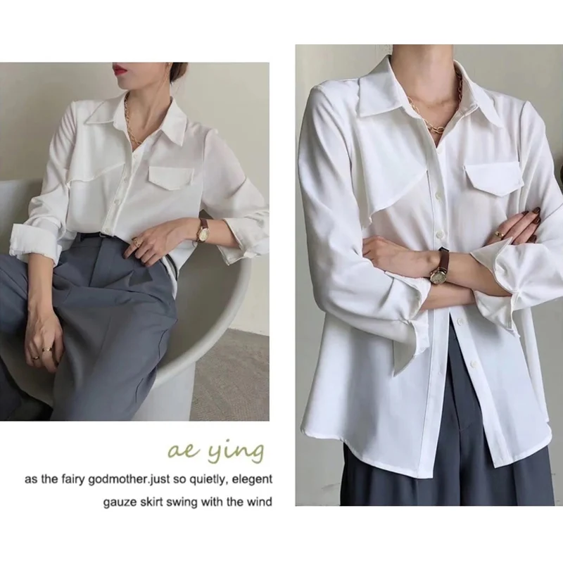

Women Long Sleeve Shirts 2021 Spring Autumn Elegant Button Up Office Blouses Ladies Casual Solid Tops Plus Size Slim Shirts