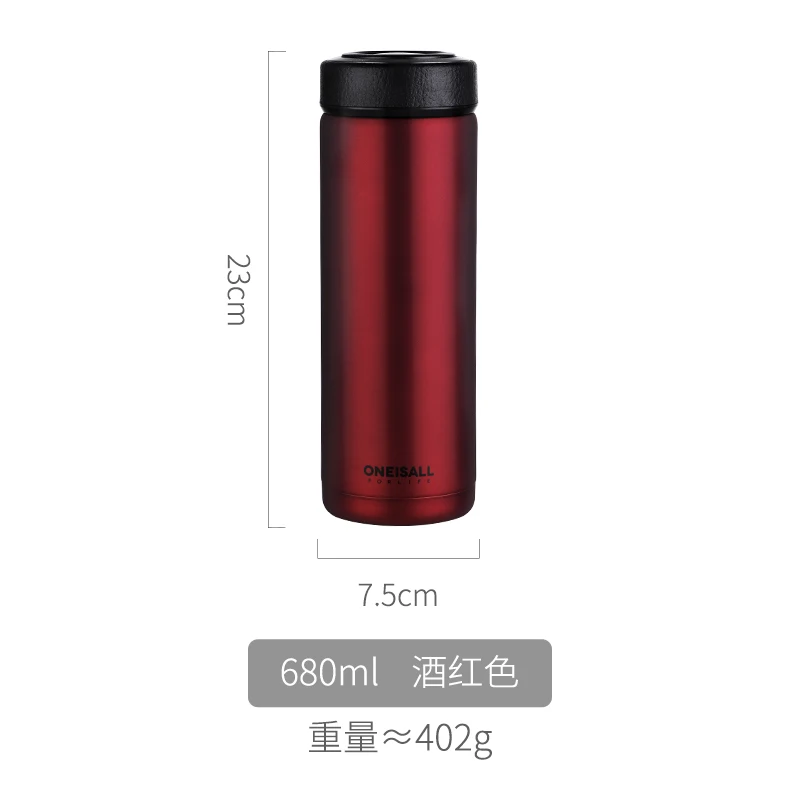 red Oneisall 650 мл Термос SUS304 нержавеющая сталь с двойными стенками Термокружка бутылка Вакуумная чашка Термокружка для школы дома Чай Кофе красочные - Цвет: red