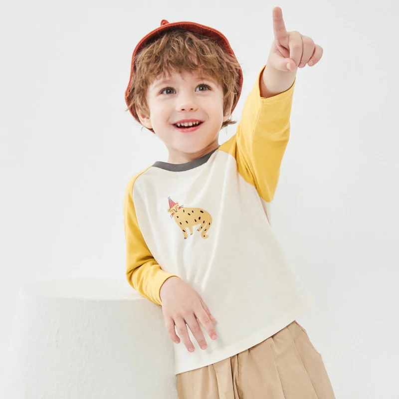 

Baby Boy Clothes Cartoon Anime Cat Monkey Print Long Sleeve T Shirts Kids Spliced Hit Color Funny Graphics Casual Oversized Tops