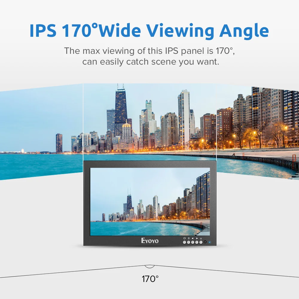 Eyoyo 12" HDMI IPS CCTV Monitor 1366x768 16:9 170° wide viewing Metal Housing LED Screen Support VGA/AV/BNC Built in Mircophone |