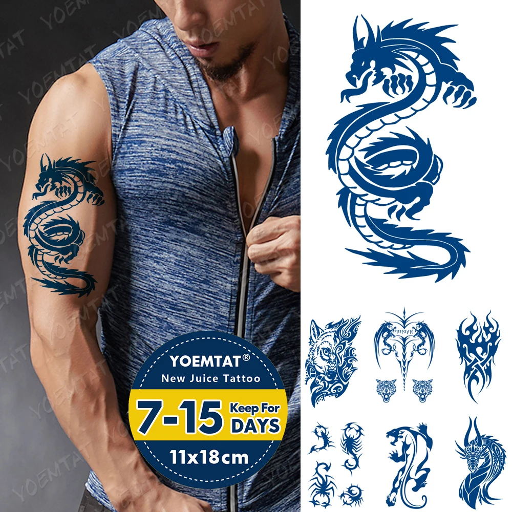 

Juice Ink Tattoos Body Art Lasting Waterproof Temporary Tattoo Sticker Wolf Scorpion Totem Tatoo Arm Fake Maori Dragon Tatto Men