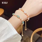 Женский браслет из пресноводного жемчуга, модный браслет из натурального пресноводного жемчуга с цилиндрическими кристаллами, Ювелирное Украшение для свадебной вечеринки в Корейском стиле, 2021