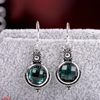 kjjeaxcmy boutique jewelry s925 sterling silver distressed antique thai silver cut womens green crystal earrings new