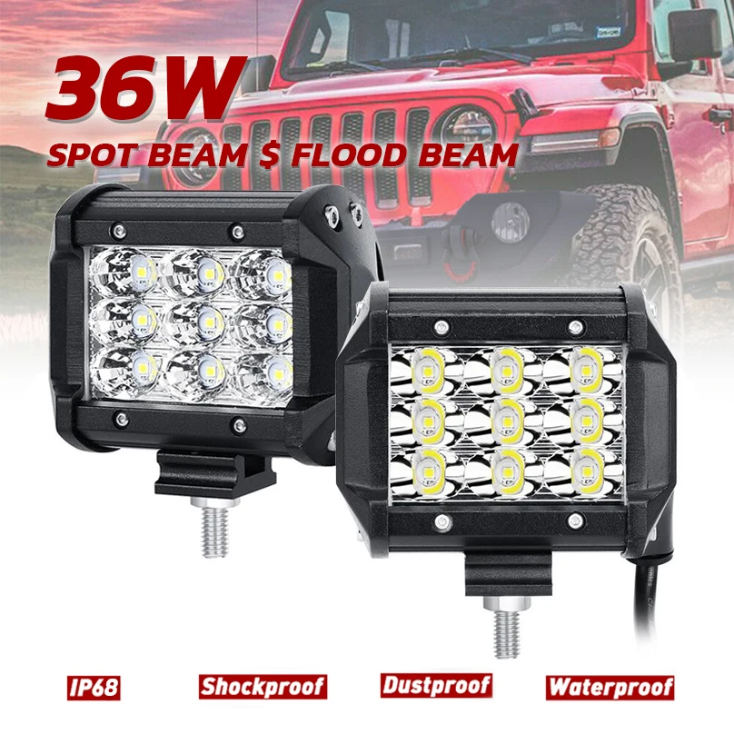 Купи 2Pcs 4" 36W 3-Row Flood/Spot Beam Led Work Light Offroad Led Driving Lamp 12v 24v for Truck SUV ATV 4x4 4WD Led Car Light за 3,048 рублей в магазине AliExpress