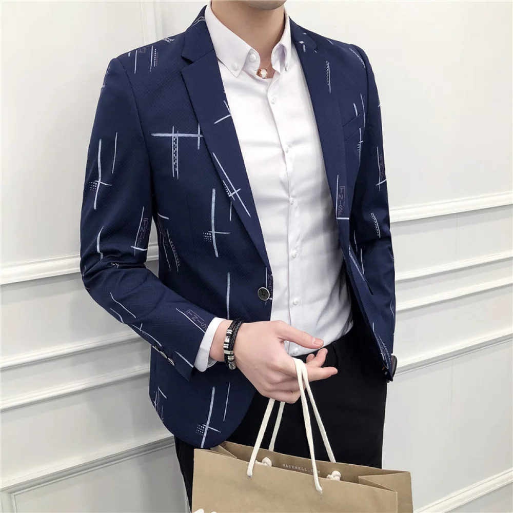 Autumn and Winter New Casual Hit Color Suit Coat for Men 2020 Fashion Slim Printed Jacket Male Youth Korean Small Suit Jacket