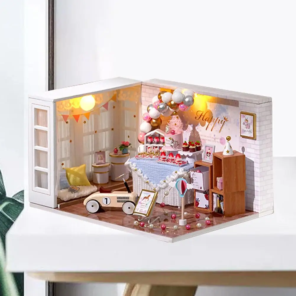 

DIY Hut with LED Light Dust Cover Innovative Birthday Gift Toy for Kids