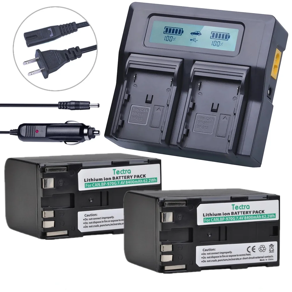 

2Pcs 8400mAh BP 970G BP-970G аккумулятор + двойное зарядное устройство для Canon EOS C100,C100 Mark II,C300,C300 PL,C500,C500 PL,GL2,XF100,BP-975