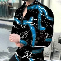2021 spring autumn men printing shirts turn down collar buttoned shirt mens casual lightning print long sleeve tops streetwear