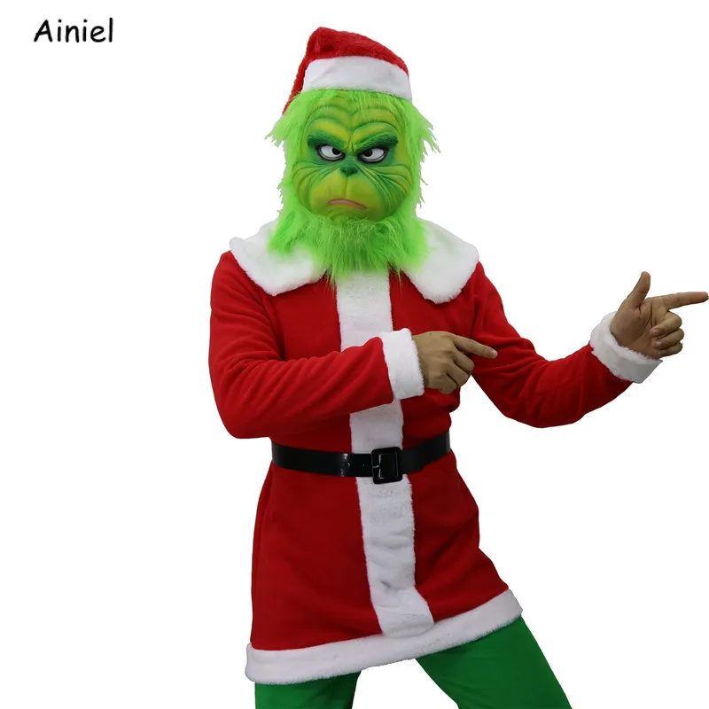 Костюм для косплея Санта Клауса Грина рождественский костюм с зелёными волосами - Фото №1