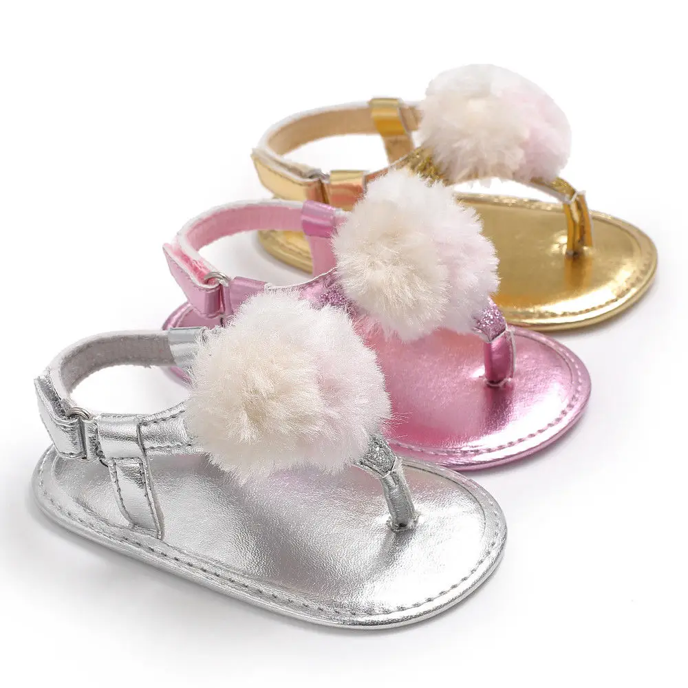 

Toddler Infant Newborn Baby Girls Sandals Sneakers Furry Ball Non-slip Crib Shoes Soft Sole Princess Party Prewalkers 0-18M