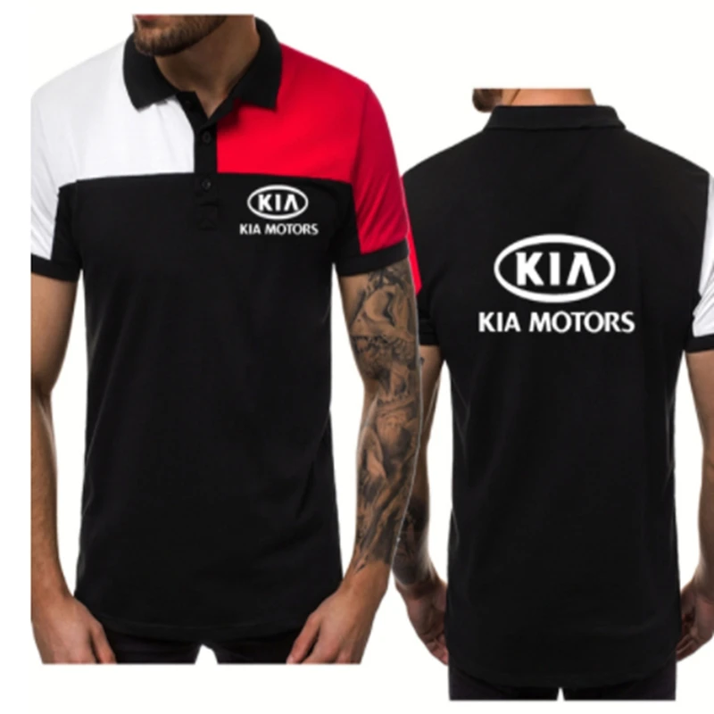

Модная трендовая повседневная мужская рубашка-поло, новинка 2021, летняя рубашка-поло с логотипом автомобиля KIA, хлопковая Высококачественна...