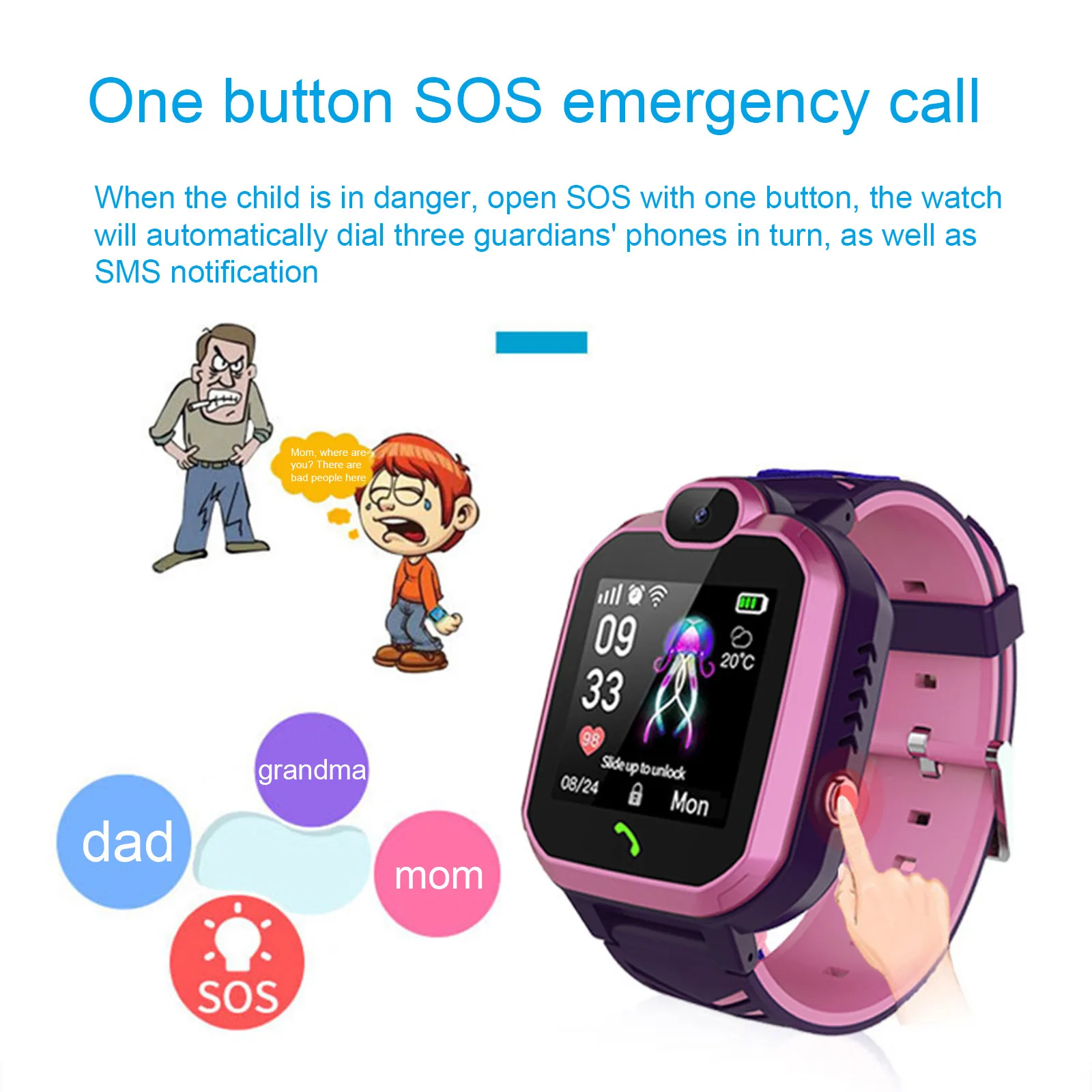 

Kid Smart Watches Smart Watch For Children Sos Antil-lost IP67 Waterproof Smart Watch Baby Card Clock Location Tracker Watch