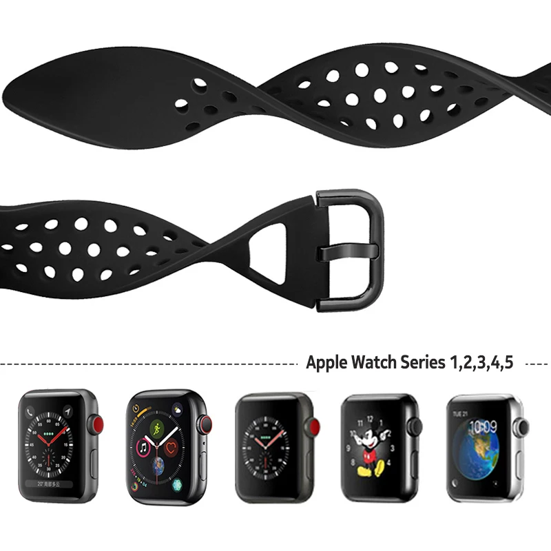 Силиконовый ремешок для Apple Watch Series 5 iWatch 40MM 44MM 4 3 2 1 Ремешок Резиновый браслет