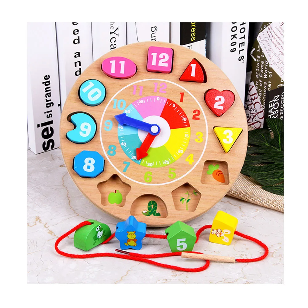 

Animal Shape Digital Threaded Building Block Clock Educational Clock Montessori Toys Cognitive Shape Matching Clock For Children