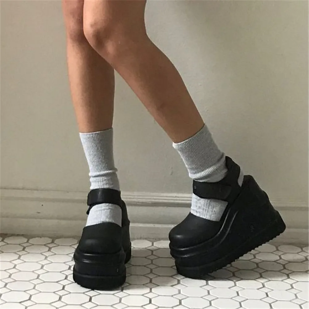 

Lapolaka Brand New Fashion Lolita Black Gothic Style Girls Cosplay Mary Janes Square Platform Shoes Woman Summer Sandals