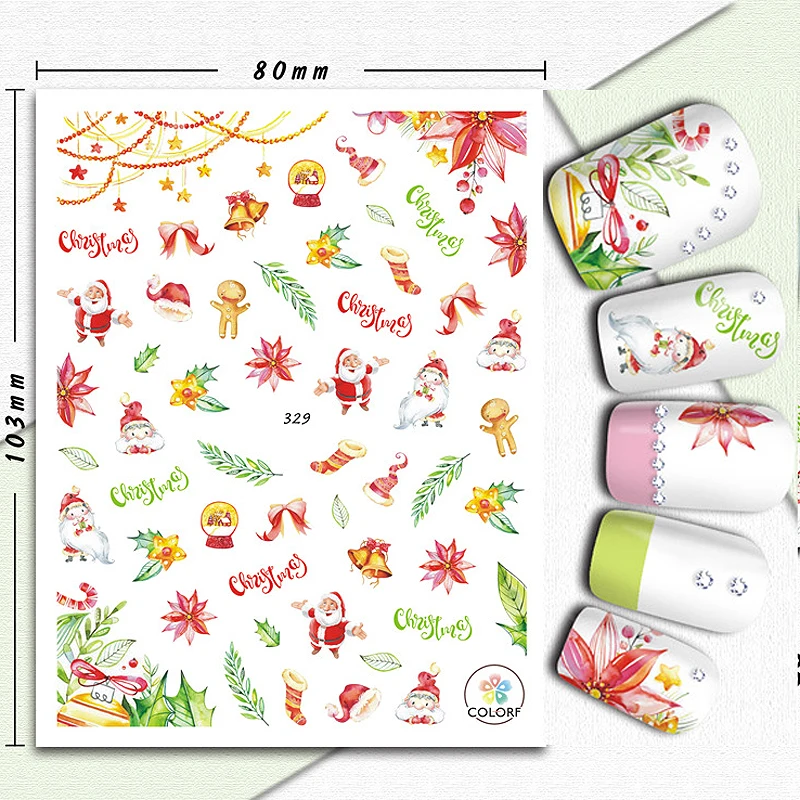 

10 шт. Рождественский Санта-Клаус Снеговик Рождественская елка Пингвин Хэллоуин Череп Тыква Голова узор наклейки для ногтей слайдер