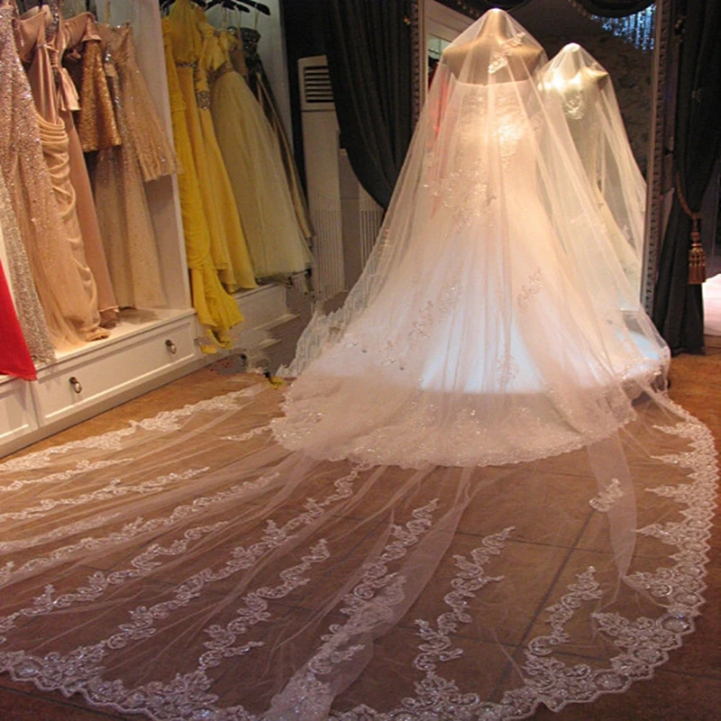 

New Arrival White Ivory 5 meter Long Wedding veils Lace Edge Wedding accessories Boda casamento Bride Bridal veil Mariage