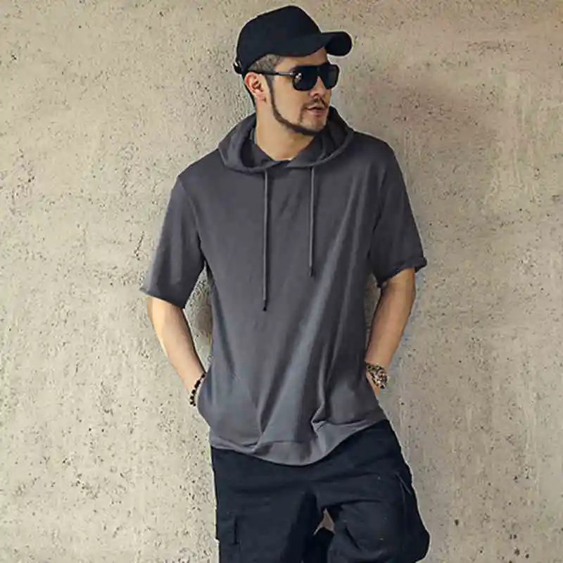 

Для мужчин, с капюшоном черный Свитшот с короткими рукавами метросексуал Для мужчин толстовки Модные хлопковые повседневные брендовые диз...