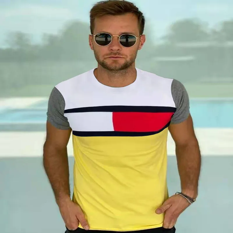

2021 men's summer new men's slim personality, color, fashion, round-neck leisure T-shirt