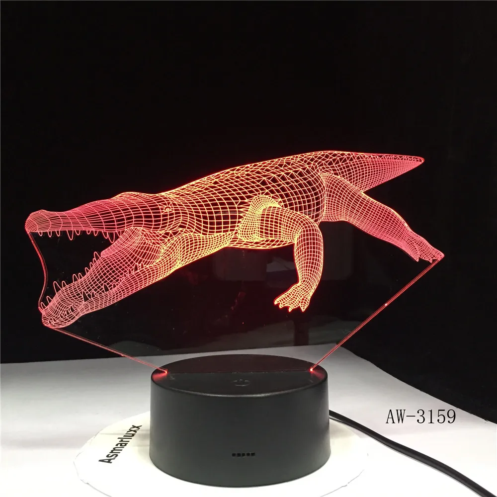 Крокодиловый 3D светильник ночной креативный сенсорный контроль красочная