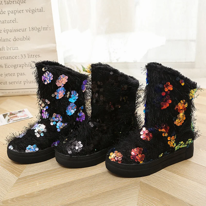 

Winter Women Warm Snow Boots for Female Thick Bottom Short Boots Fashion Ankle Boots Women Plush Bling Boots Botas Mujer