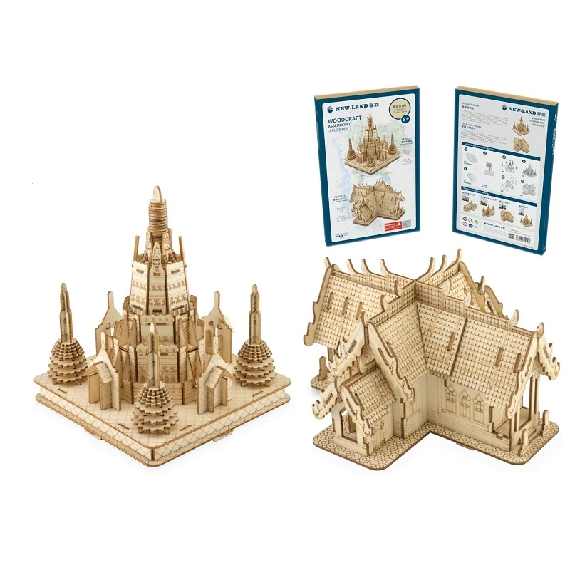 candice guo! educational wooden toy 3D puzzle DIY woodcraft assembly kit Thailand marble temple Dawn birthday Christmas gift 1pc | Игрушки и