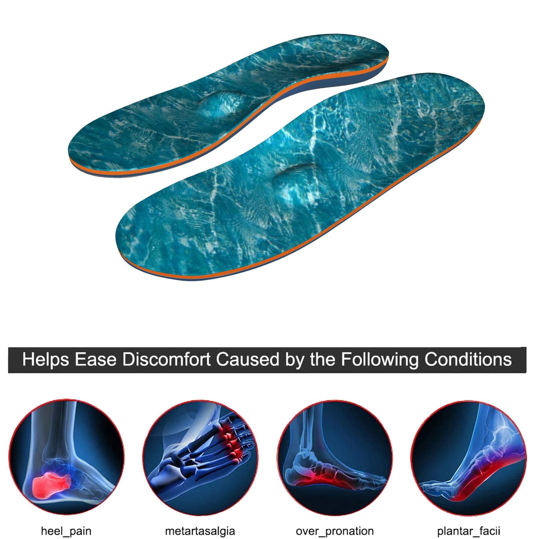 Blue Wave Anti-slip, Wear-resistant, Shock-absorbing, Breathable Arch Support Orthotic Inserts Insole For Running Sneaker
