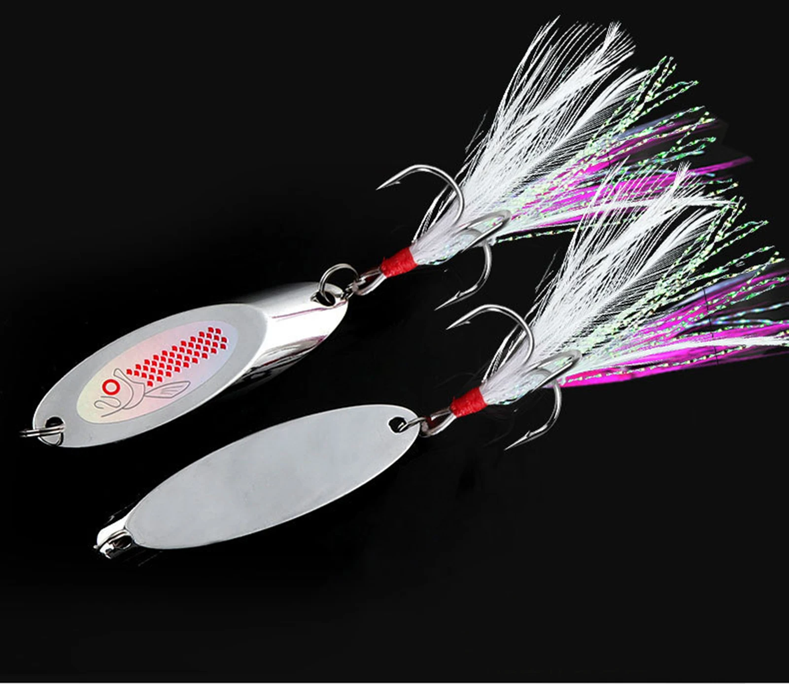

10 Pieces Fishing Spoon Lure Treble Feather Hook Spinner Wire Baits White Feather 10g 15g 21g 25g 28g 40g 50g