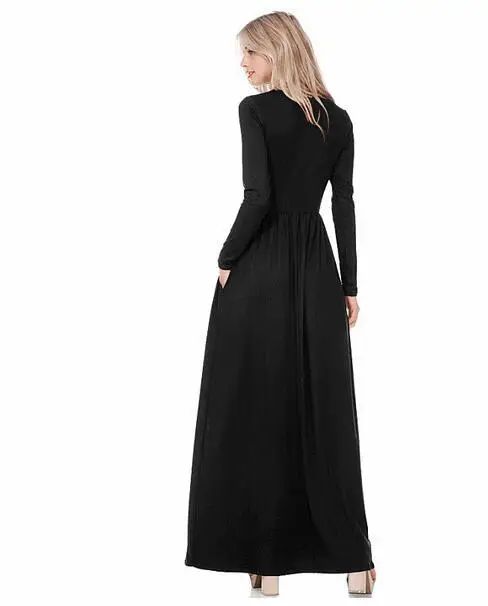 Элегантное платье сезон весна осень длинное Цвет фиолетовый черный vestido femme longue